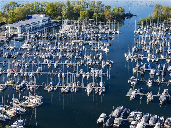 Ultramarin Gohren, the largest water sports centre on Lake Constance, Meichle and Mohr Marina with 1, 400 berths, hotel, sailing school, yacht charter and shipyards, drone photo, Gohren, Kressbronn am Lake Constance, Baden-Wuerttemberg, Germany, Europe