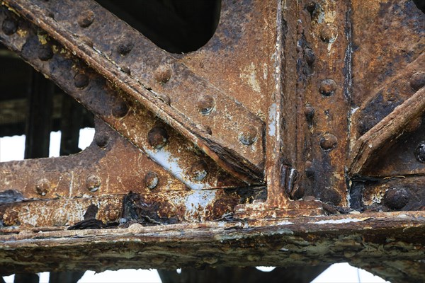 Rusted iron structure of a bridge, Solvay chemical plant for the production of bicarbonate and carbonate of soda or sodium carbonate, Dombasle-sur-Meurthe, Meurthe-et-Moselle department, Lorraine, Grand Est region, France, Europe