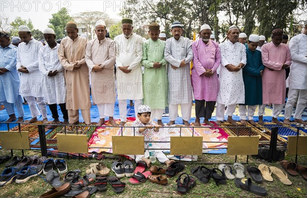 Muslims gather to perform Eid al-Fitr prayer at Eidgah in Guwahati, Assam, India on April 11, 2024. Muslims around the world are celebrating the Eid al-Fitr holiday, which marks the end of the fasting month of Ramadan