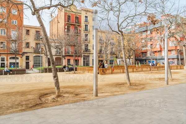 Superblock or Superilla Hostafrancs, area of the city in Barcelona, Spain, which is highly restricted for cars, Europe