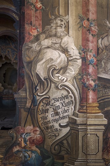 Detailed view of the Holy Sepulchre around 1750, the prophet Zechariah, St Oswald Church, Baunach, Upper Franconia, Bavaria, Germany, Europe