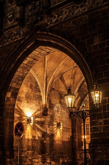 Sightseeing, tourist attraction, historical, building, Old Town Prague, night shot, lanterns, Powder Tower, tower, Prague, Czech Republic, Europe