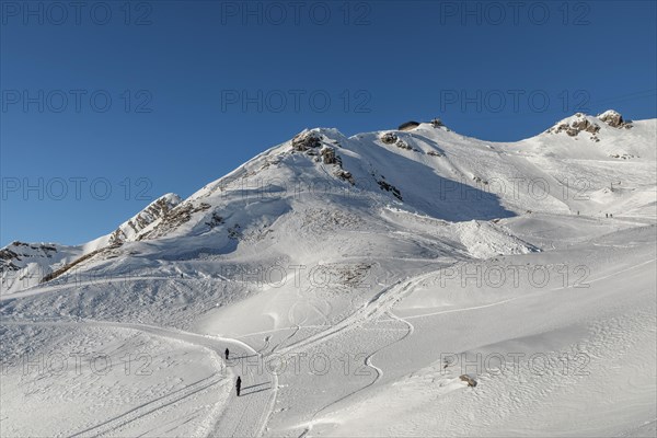 Ski area below the Nebelhorn summit (2224m), Oberstdorf, Allgaeu, Swabia, Bavaria, Germany, Oberstdorf, Bavaria, Germany, Europe