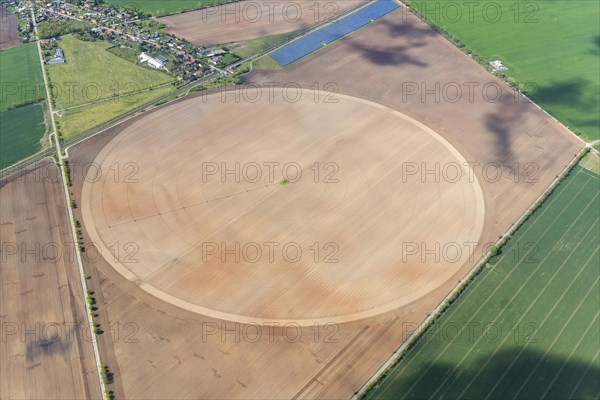 Aerial photo, irrigation, agriculture, field, round, Mecklenburg-Western Pomerania, Germany, Europe
