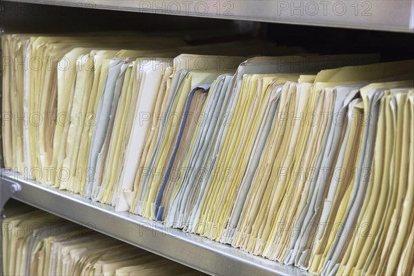 Stasi files at the Federal Commissioner for the Records of the State Security Service of the former German Democratic Republic, BStU. Files and documents of the Ministry for State Security of the GDR are stored in the Stasi Records Authority, 17 January 2015, Berlin, Berlin, Germany, Europe