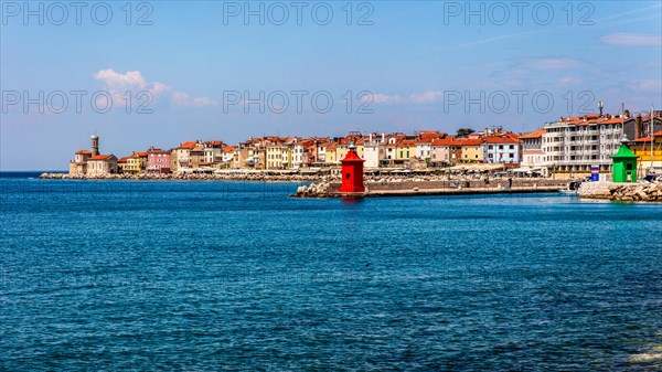 Panoramic picture of Piran, harbour town Piran on the Adriatic coast with Venetian flair, Slovenia, Piran, Slovenia, Europe