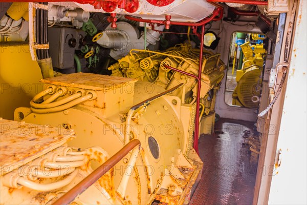 Closeup of engine of North Korean submarine on display at Unification Park in Gangneung, South Korea, Asia