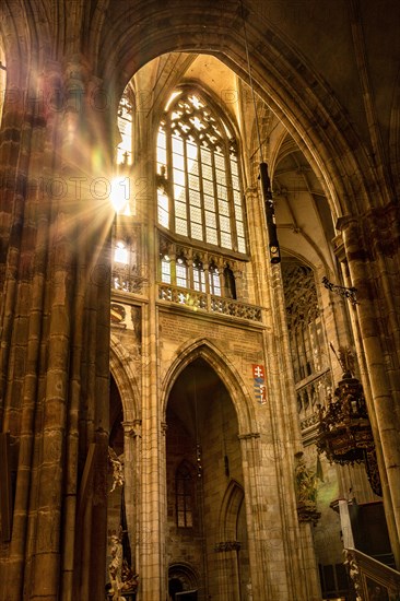 Sunlight, cathedral, cathedral, church building, interior view, holy, figures, St Vitus Cathedral, Prague, Czech Republic, Europe