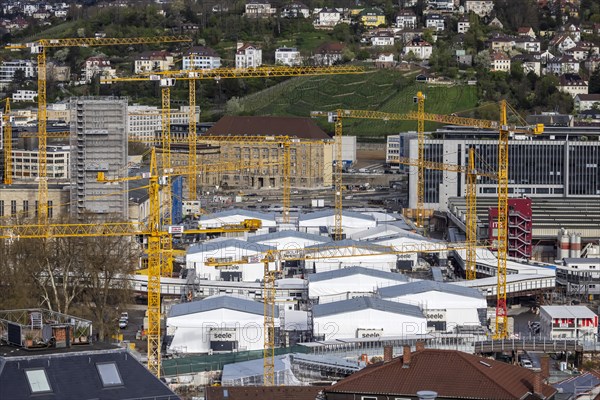 Construction site Stuttgart21, the main railway station is being converted into an underground through station. The company Seele is installing 38 skylights to provide the future station with natural light. Stuttgart, Baden-Wuerttemberg, Germany, Europe