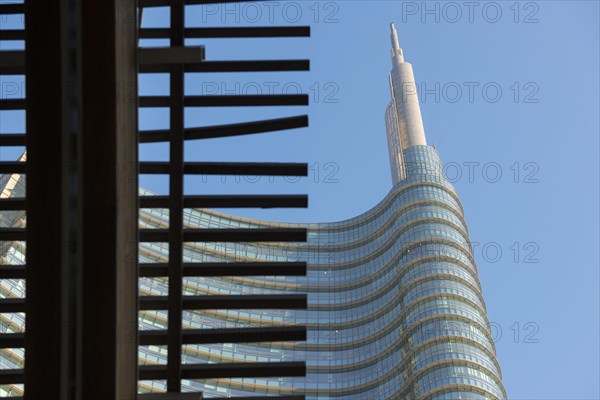 Skyscraper and roof in a sunny day in Porta Nuova in Milan, Italy, Europe