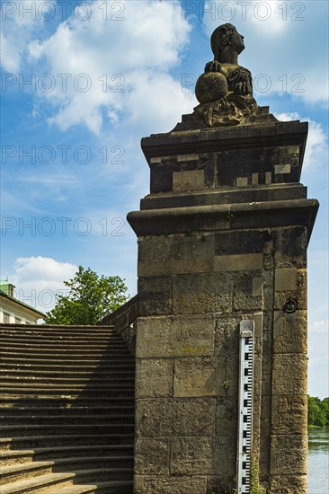 Sphinx on the grand staircase of Pillnitz Palace on the Elbe in Pillnitz, Dresden, Saxony, Germany, Europe