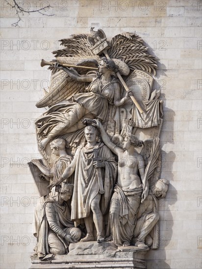 Paris. Details of pillars of Arc de Triomphe on Charles de Gaulle square, Ile de France, France, Europe