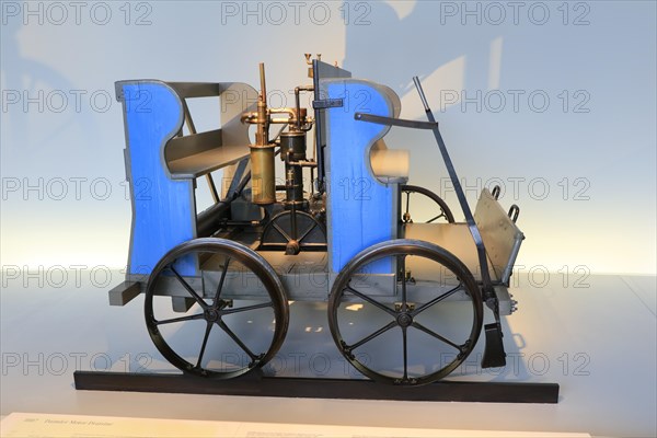 Daimler motorised trolley from 1887, Mercedes-Benz Museum, Stuttgart, Baden-Wuerttemberg, Germany, Europe