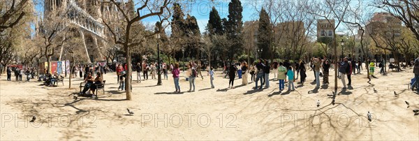 Many tourists at the Sagrada Familia in Barcelona, Spain, Europe