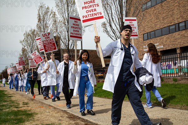 Detroit, Michigan USA, 18 April 2024, Doctors in the emergency room at Ascension St. John Hospital began a one-day strike to protest understaffing and unsafe conditions. The emergency room is operated by Team Health, which is owned by the private equity firm Blackstone. The 43 emergency doctors, physician assistants, and nurse practitioners organized the Greater Deroit Association of Emergency Physicians nearly a year ago