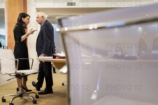 Annalena Baerbock (Alliance 90/The Greens), Federal Foreign Minister, and Josep Borrell, High Representative of the EU for Foreign Affairs and Security Policy, photographed during the meeting of G7 foreign ministers in Capri, 18 April 2024. Photographed on behalf of the Federal Foreign Office