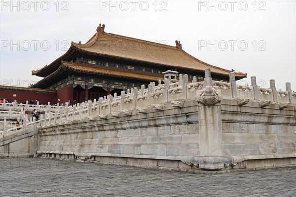 China, Beijing, Forbidden City, UNESCO World Heritage Site, Forbidden City with detailed view of the marble railing and architectural details, Asia