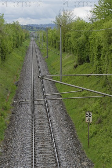 Railway line between Schwaebisch Hall-Hessental and Gaildorf, Schwaebisch Hall, Hohenlohe, Heilbronn-Franken, Baden-Wuerttemberg, Germany, Europe
