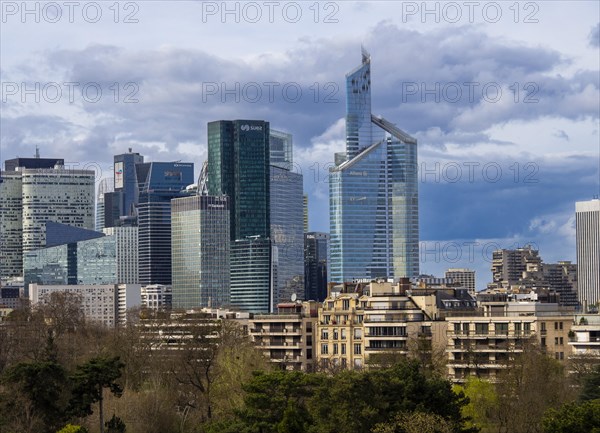 Paris. View on business district of La Defense from Louis Vuitton Foundation. Hauts-de-Seine, Ile de France, France, Europe