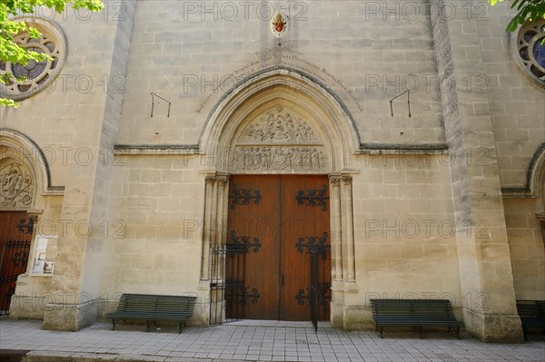 Entrance to the monastery church, Saint Michel de Frigolet Abbey, La Montagnette, Bouches-du-Rhone, Provence-Alpes-Cote d'Azur, South of France, France, Europe