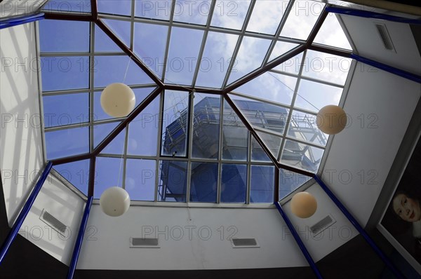 Sylt Airport, Sylt, North Frisian Island, Schleswig-Holstein, View of the sky through a glass roof of a modern building, Sylt, North Frisian Island, Schleswig-Holstein, Germany, Europe