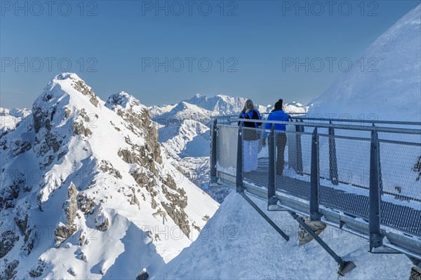 Nordwandsteig on the Nebelhorn summit (2224m) with a view of the Grosser Daumen (2280m), Oberstdorf, Allgaeu, Swabia, Bavaria, Germany, Oberstdorf, Bavaria, Germany, Europe
