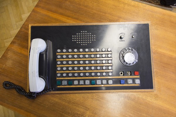 Stasi Museum in the former MfS buildinge.telephone system in the antechamber of the former head of the Ministry for State Security, MfS, Erich Mielke.the exhibition in the Stasi Museum provides information about the role of the GDR secret police, its strategies and victims, 17 Jan 2015., Berlin, Berlin, Germany, Europe