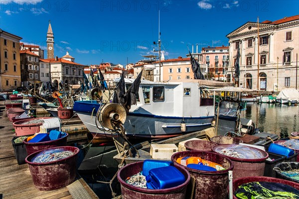 Harbour basin with fishing port, harbour town of Piran on the Adriatic coast with Venetian flair, Slovenia, Piran, Slovenia, Europe