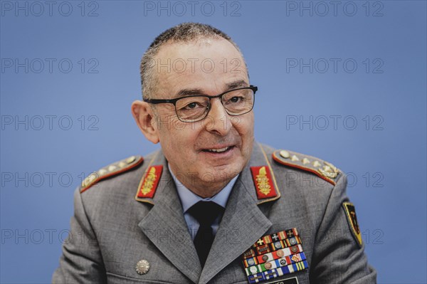 General Carsten Breuer, Inspector General of the Bundeswehr, at a federal press conference on the 'Quadriga' military exercise in Berlin, 22 April 2024