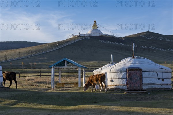 New stupa in the Buddhist monastery complex, Amarbayasgalant Monastery, Selenge Aimak, Selenge Province, Mongolia, Asia