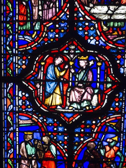 Paris 1er arr. Stained glass of the Holy Chapel (La Sainte Chapelle) built on the Ile de la Cite at the request of Saint Louis, Ile de France. France