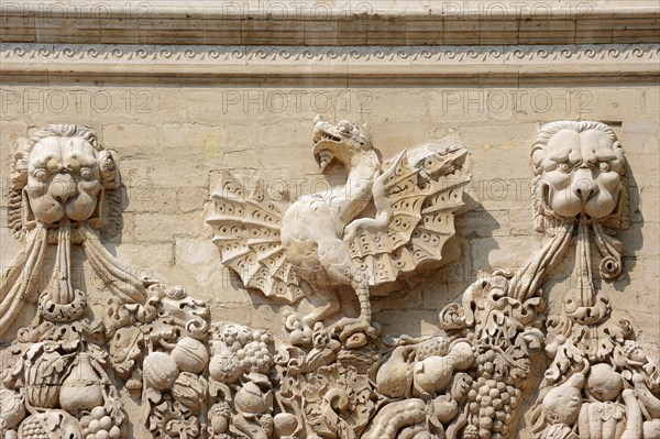 Relief on facade, Hotel des Monnaies, Avignon, Vaucluse, Provence-Alpes-Cote d'Azur, South of France, France, Europe