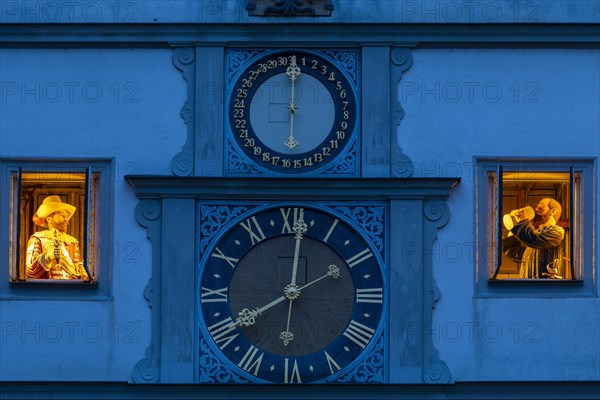 Animated Firguren in the Rathstrinkstube, Blue Hour, Rothenburg ob der Tauber, Middle Franconia, Bavaria, Germany, Europe