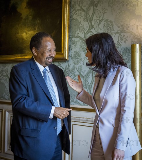 Annalena Baerbock (Alliance 90/The Greens), Federal Foreign Minister, photographed as part of her participation in the international humanitarian conference on Sudan and its neighbours. Here a meeting with the former Prime Minister of the Republic of Sudan, Abdalla Hamdok. 'Photographed on behalf of the Federal Foreign Office'