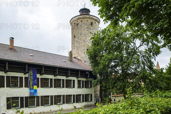 In the 19th century, the finishing works in Isny with its integrated medieval town wall served as a production site for processing textile products and is thus a testimony to early industrialisation, old town of Isny in the Allgaeu, Baden-Wuerttemberg, Germany, Europe