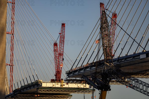 Detroit, Michigan USA -15 April 2024, Construction of the Gordie Howe International Bridge. The bridge will link Detroit with Windsor, Ontario across the Detroit River