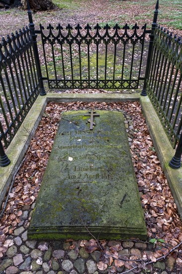 Major Pushkin's grave in Ludwigslust Castle Park. The officer in Isum's cavalry regiment fell in 1813 in battle against the Napoleonic troops in Lueneburg, Ludwigslust, Mecklenburg-Vorpommern, Germany, Europe