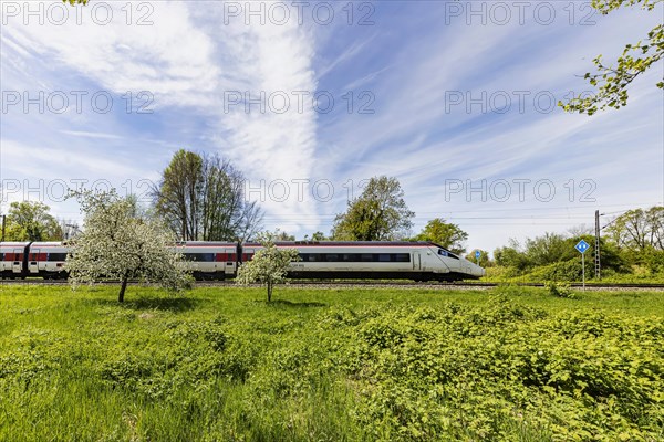Pendolino ETR 610 Astoro - SBB tilting technology high-speed train, travelling in cross-border traffic near Lindau, Bavaria, Germany, Europe