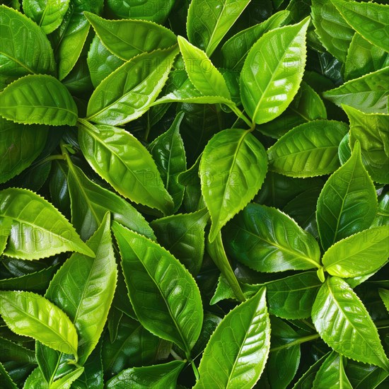 Seamless pattern background of green tea leaves AI generated