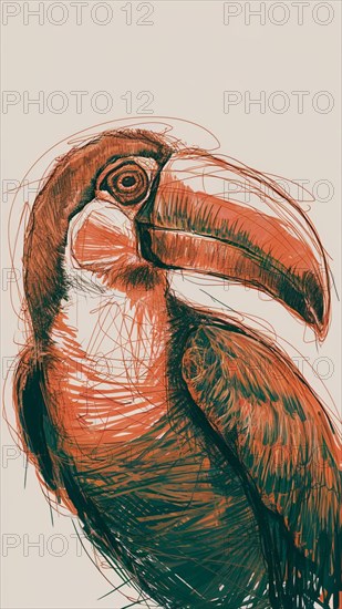 Minimalistic sketch of a toucan with elegant lines and earth tones, AI generated