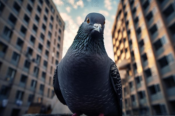 Close up of pigeon in city, AI generated