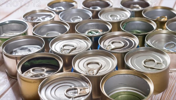 Symbol photo, waste, a lot of empty tin cans, AI generated, AI generated