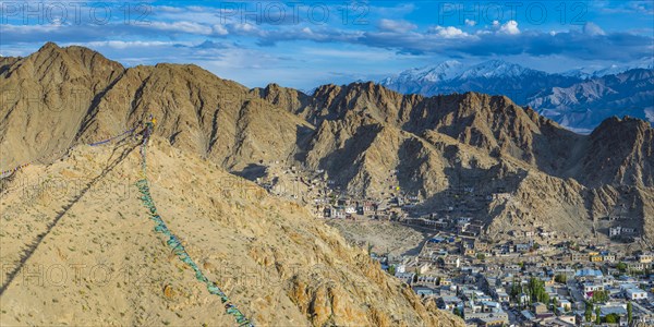 Panorama from Tsenmo Hill over Leh, Ladakh, Jammu and Kashmir, India, Asia