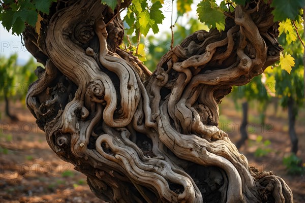 AI generated ancient weather gnarled trunks twisting skyward in a storied vineyard decades