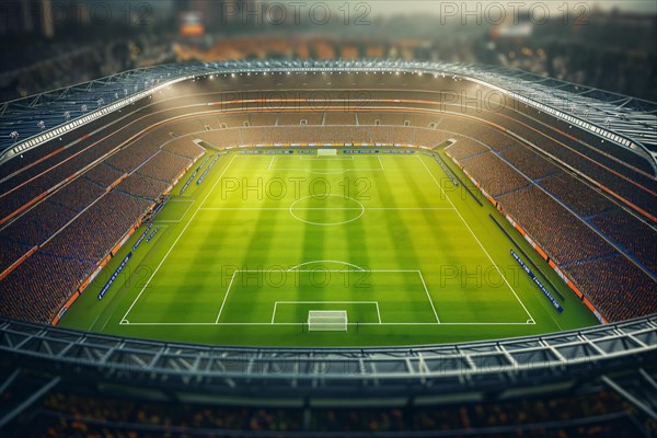 Aerial bird eye top view of a soccer football field stadium, AI generated