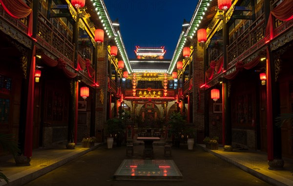 Chinese, house, night landscape, travel, shanxi, china