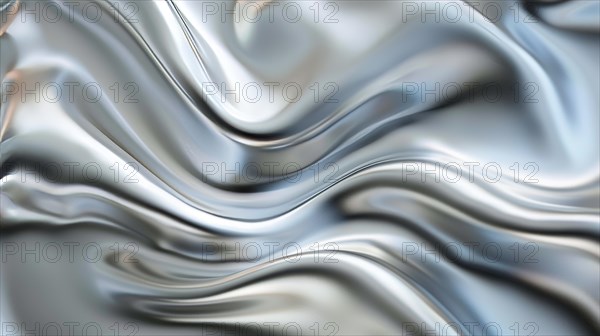 Luxurious silver silk fabric flowing with graceful waves and a refined sheen, AI generated