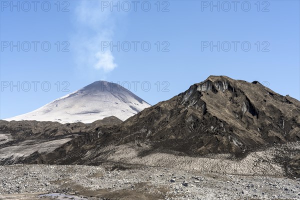 Ash covered Pichillancahue glacier, Villarrica Volcano, Villarrica National Park, Araucania, Chile1