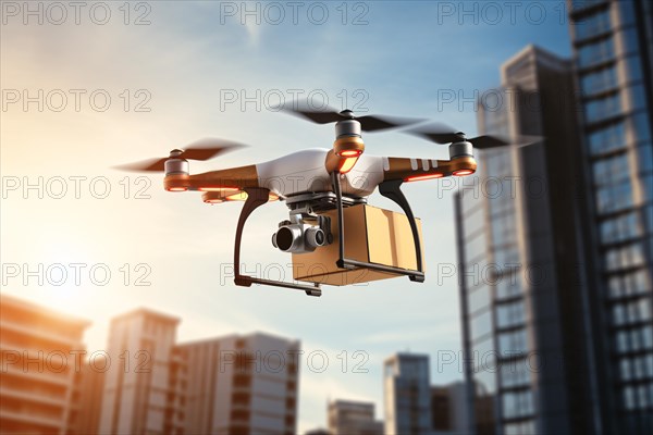 Drone delivering parcel. KI generiert, generiert, AI generated