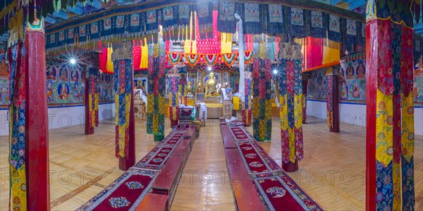 Dukhang, prayer and meeting room, Diskit Monastery, near Hunder, Nubra Valley, Ladakh, Jammu and Kashmir, Indian Himalayas, North India, India, Asia